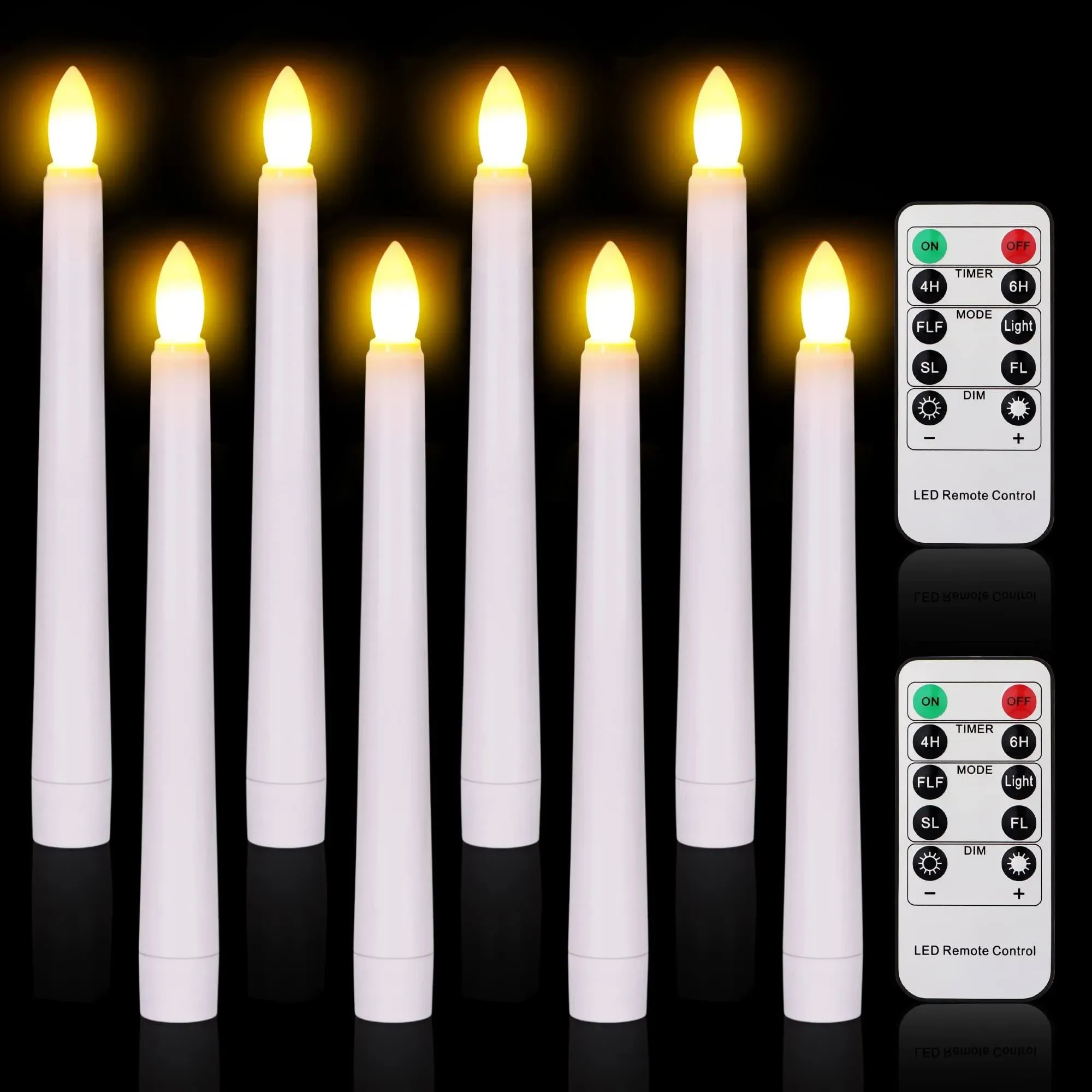 7.9 inch Christmas Flameless Taper Candles with 2 Remote and Timer, Battery ...