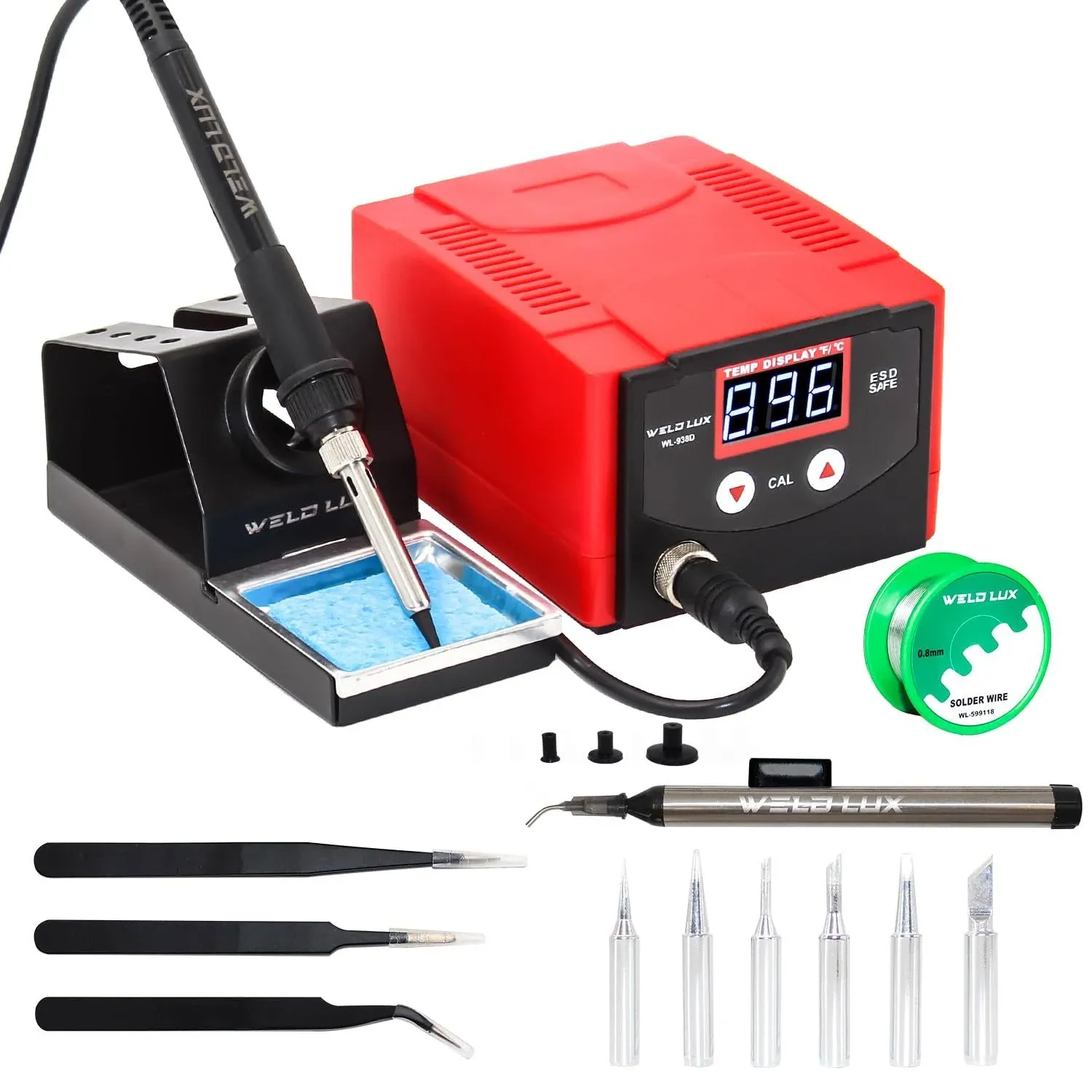 Weld Lux Digital Soldering Station, 75W Digital Soldering Iron Station Kit with Precision Heat Control (392°F to 896°F) and Built-in Transformer, °C/°F Conversion, Auto Sleep & Calibration Support