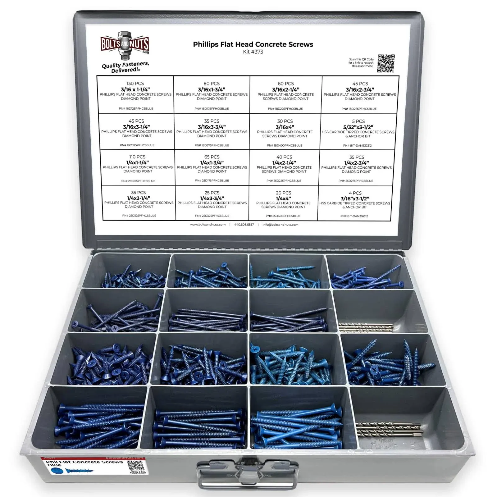 Phillips Flat Head Concrete Screws Assortment - 765 PCS