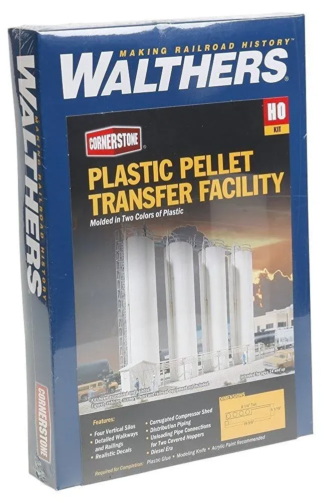 Walthers Cornerstone 933-3081 HO Scale Plastic Pellet Transfer Facility -- Kit - 19-5/8 x 4-1/16 x 8-1/4"  49.8 x 10.3 x 21cm