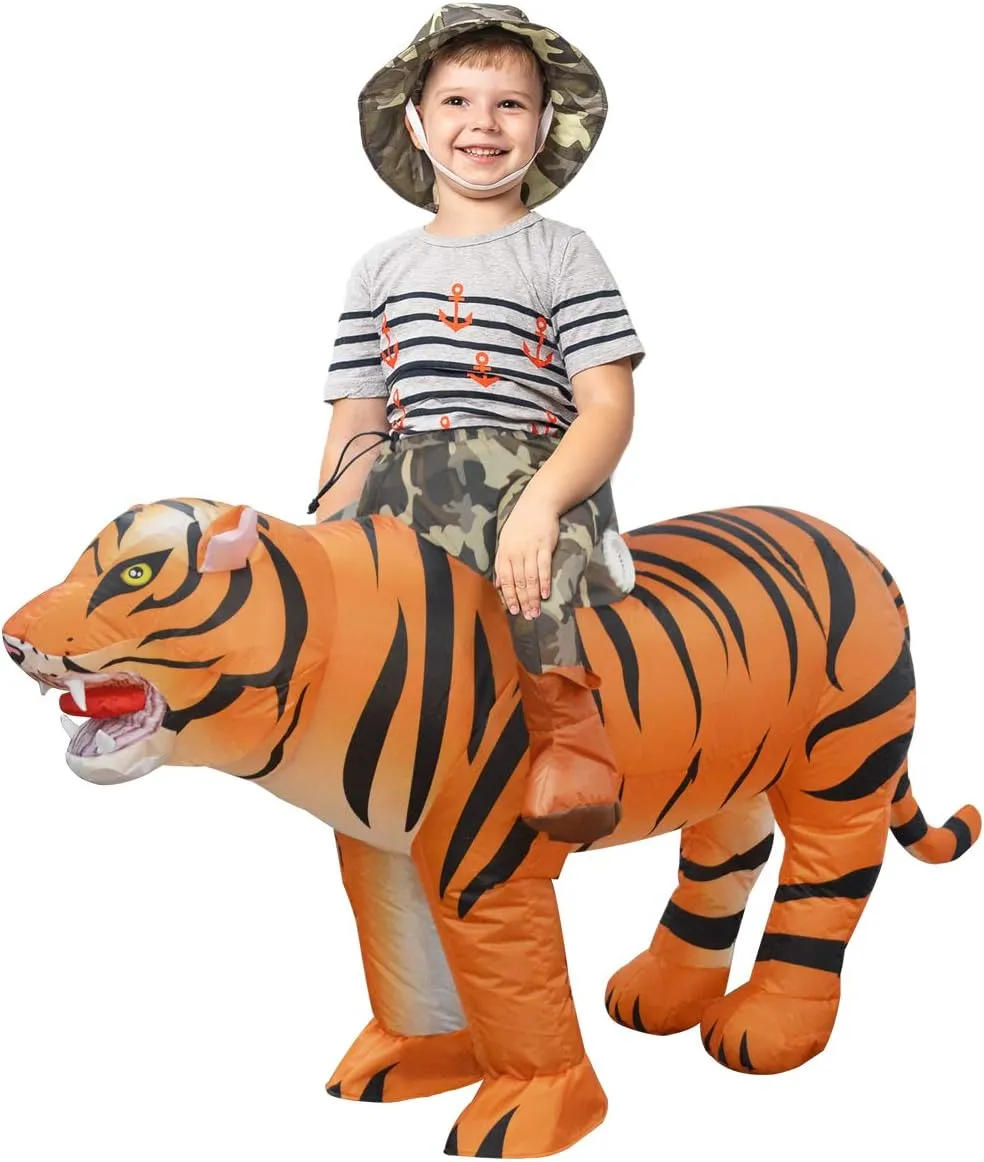 GOOSH 48 Inch Inflatable Tiger Costume, Inflatable Costumes for Kids, Funny Halloween Costumes for Kids Boys Girls Unisex Blow up Costume for Holiday/Party/Cosplay