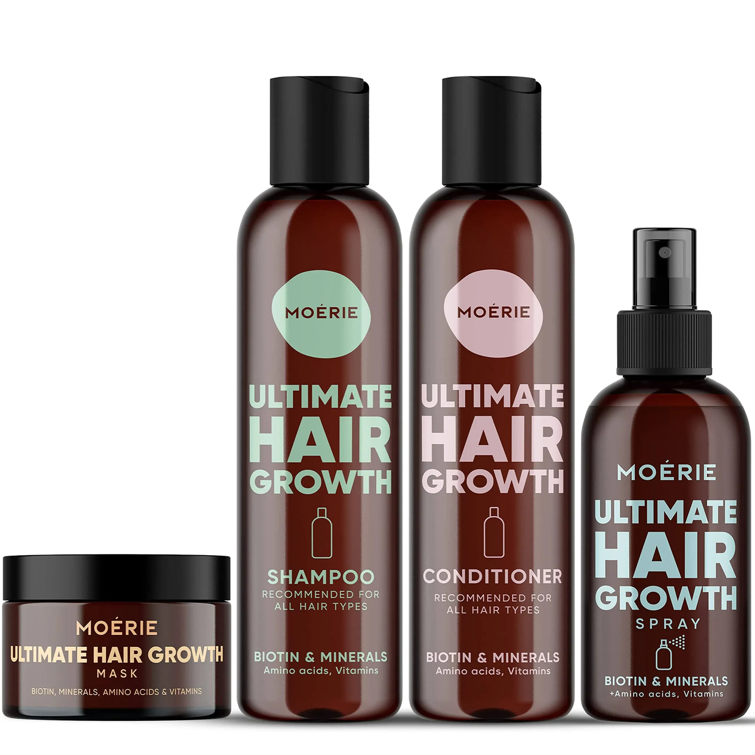 Moerie Mineral Hair Growth Shampoo and Conditioner Plus Hair Mask and Hair Spray Mega Pack The Ultimate Hair Care Set for Longer, Thicker, Fuller Hair