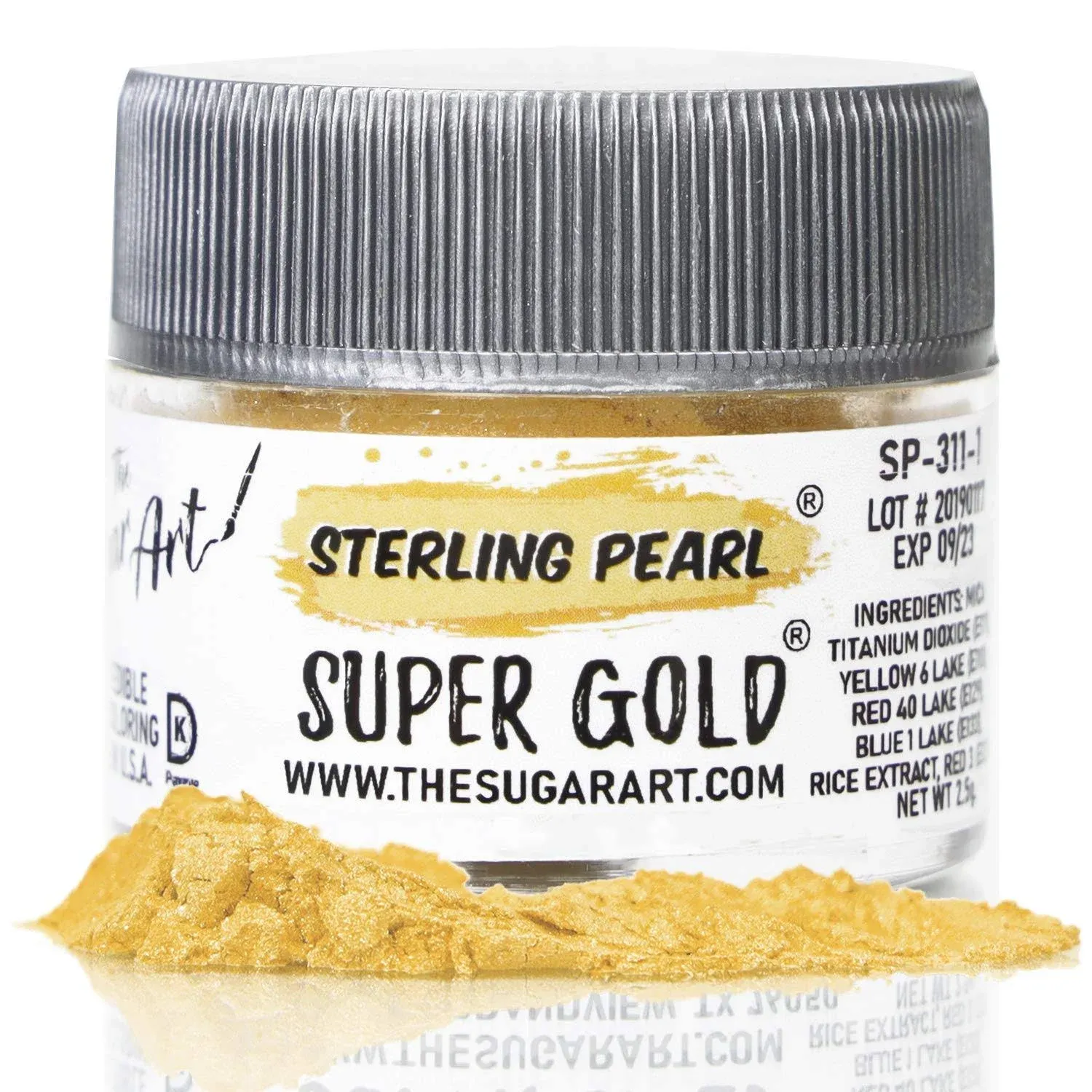 The Sugar Art - Sterling Pearl - Edible Shimmer Powder For Decorating Cakes, Cupcakes, Cake Pops, & More - Dust on Shine & Luster to Sweets - Kosher, Food-Grade Coloring - Super Gold - 2.5 grams