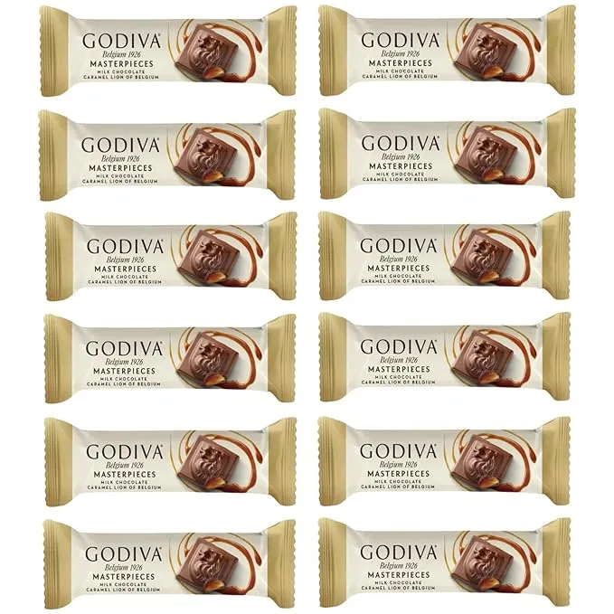 GODIVA MASTERPIECE MILK CHOCOLATE CARAMEL LION 1oz BARS 12 COUNT