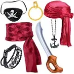 Captain Pirate Costume Accessory Set with Pirate Cap Earings Eye Patches Belt...