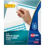 Avery 11416 Clear Label Index Maker Dividers, 8.5 x 11, White, 5 Tabs/Set