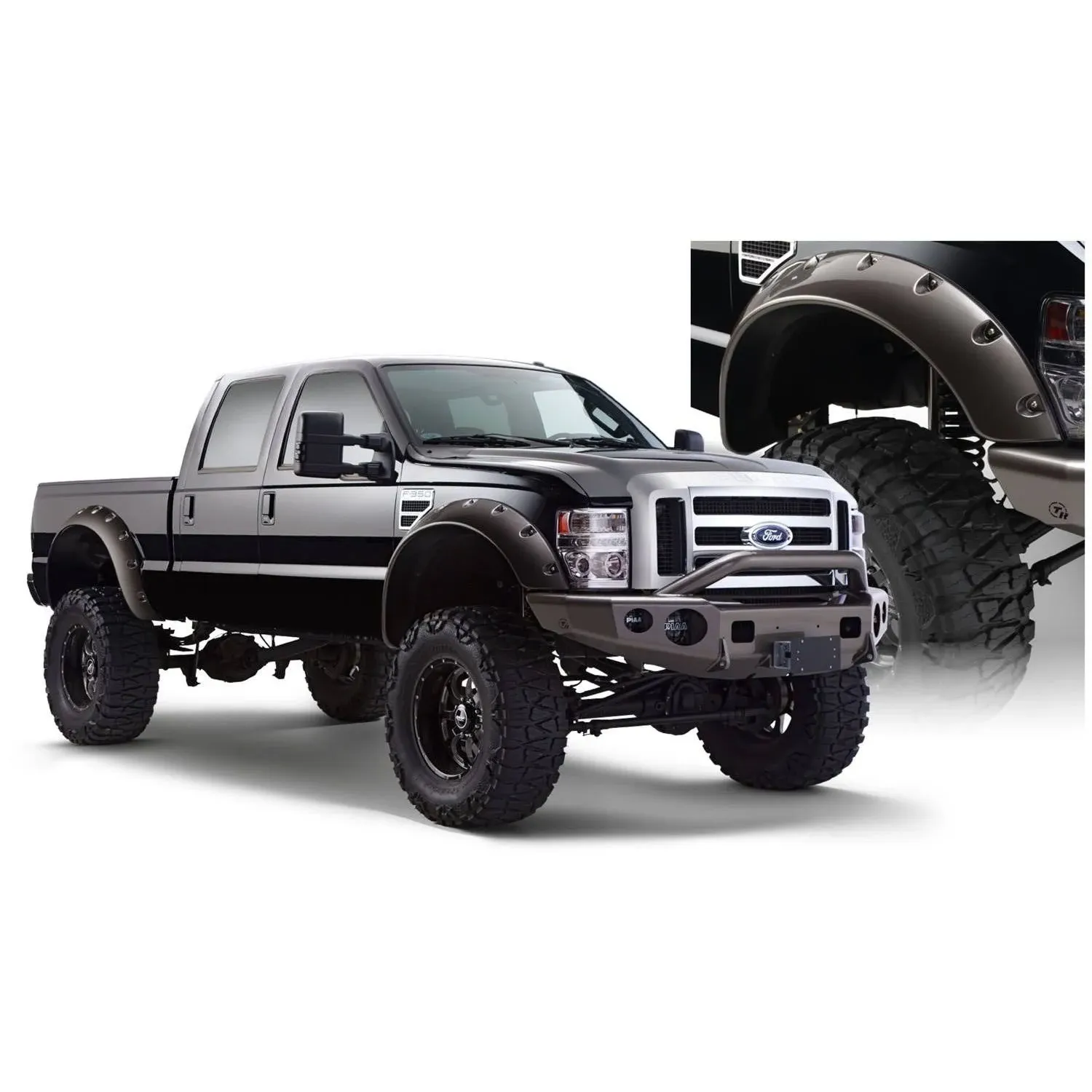 Bushwacker Cutout Pocket/Rivet Style Front Fender Flares | 2-Piece Set, Black, Smooth Finish | 20047-02 | Fits 2008-2010 Ford F-250/F-350/F-450/F-550 Styleside Super Duty