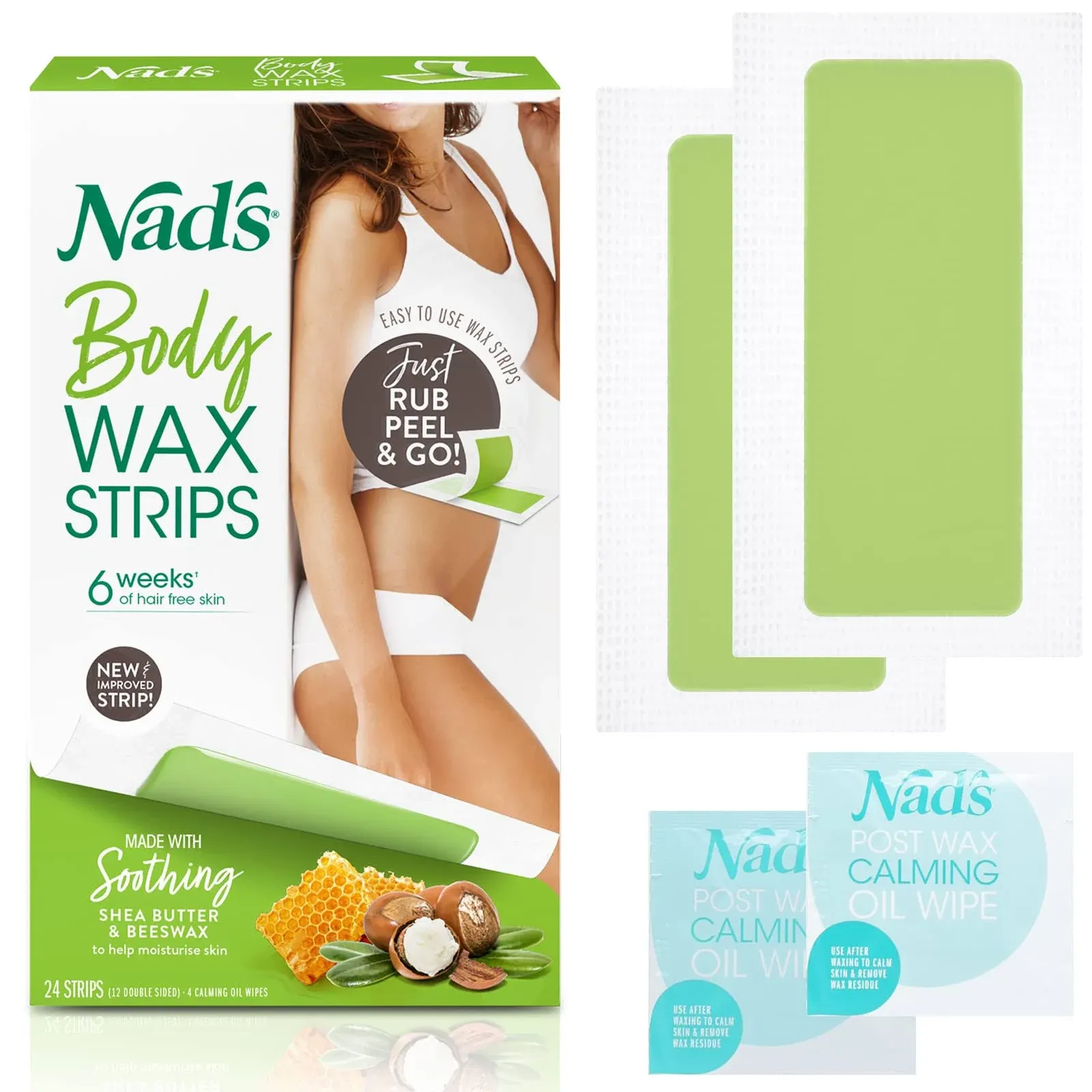 Nads Body Wax Hair Removal Strips, Large, 24 Ea