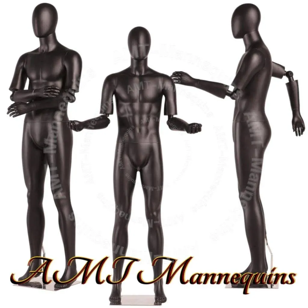 Flexible Posable Bendable Male + Metal base, Black Heavy duty Mannequin (HMC1-1-