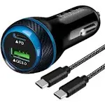 45W Type C Super Fast Car Charger, USB-C PD3.0&QC3.0 Car Adapter Fast Charging Charger Compatible with iPhone 15 Pro Max, Samsung S23/S22/S21Ultra/Plus/Note20/S20-4FT Type-C Cord