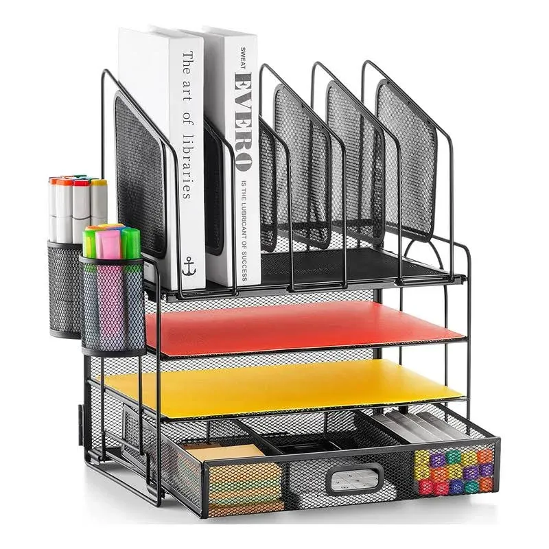 4-Tier Mesh Desk Organizer with Drawer