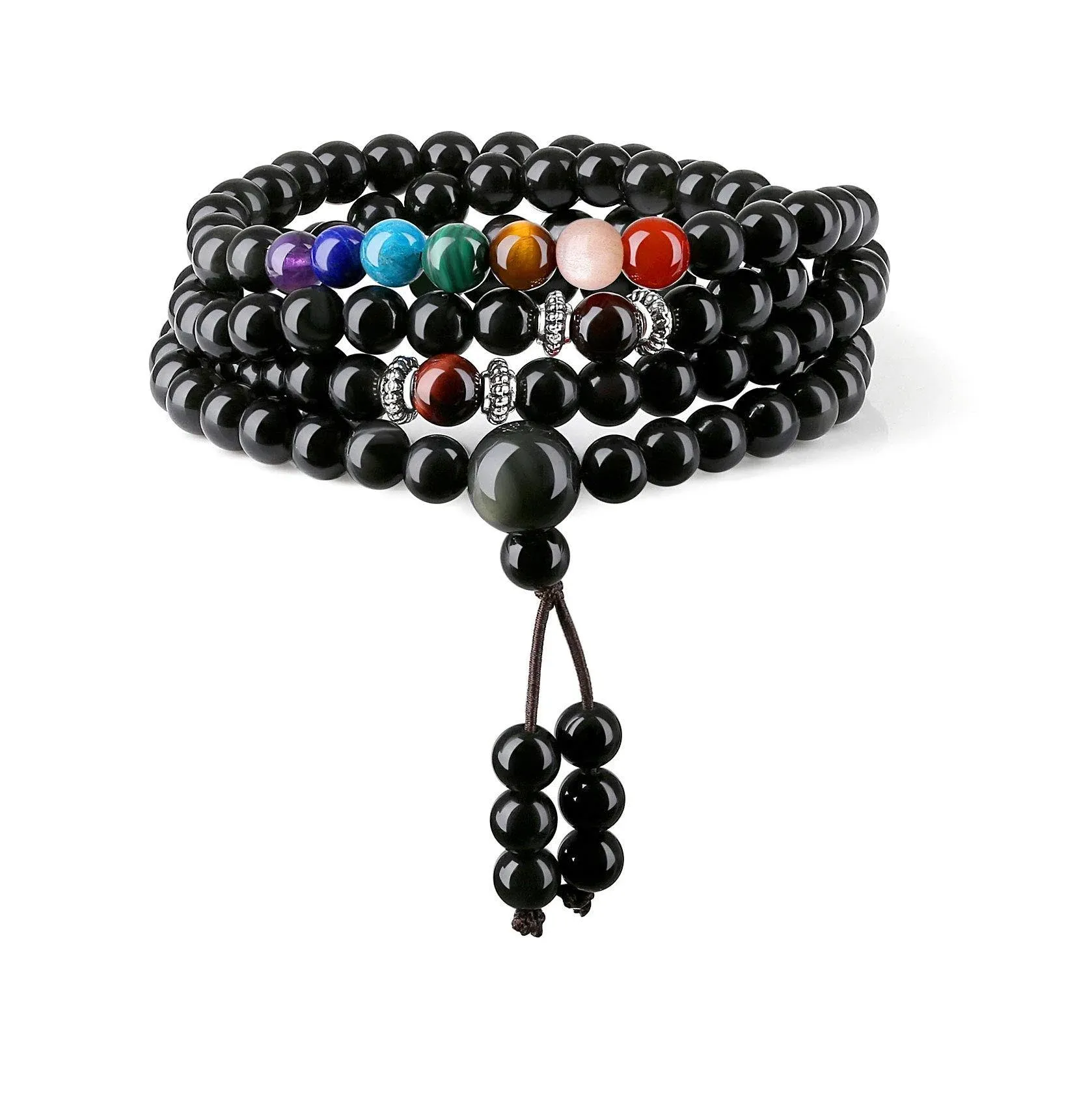 COAI 108 Japa Mala 7 Chakra Stone Wrap Bracelet Necklace