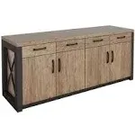 nbf signature series Urban Four Drawer Storage Credenza 72" W x 21" D Weathered Walnut Laminate/Black Accents