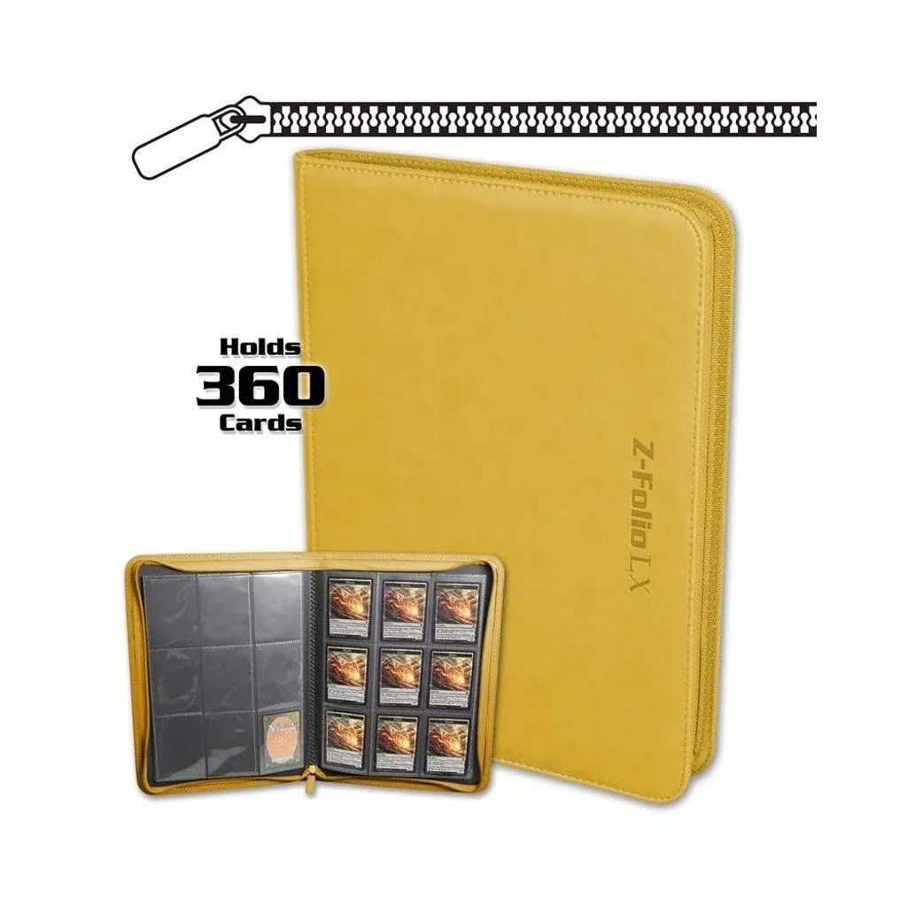 BCW Z-Folio 9-Pocket LX Album - Yellow | Secure Zipper Card Organizer | Premium Leatherette Card Collection Binder | Trading Card Binder for Pokemon, MTG, Sport Cards and More