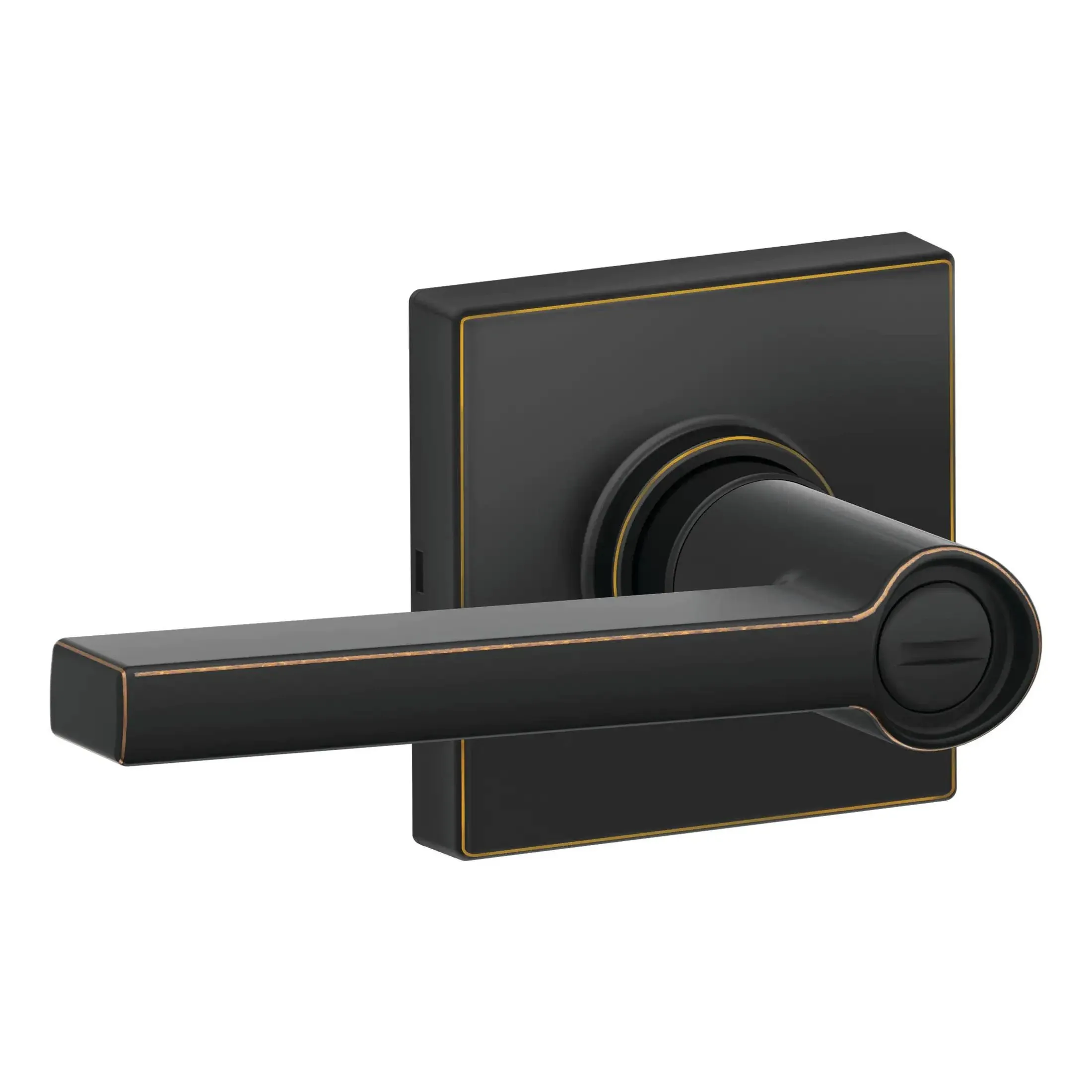 Schlage Solstice Privacy Door Lever Set with Decorative Collins Trim - Aged Bronze