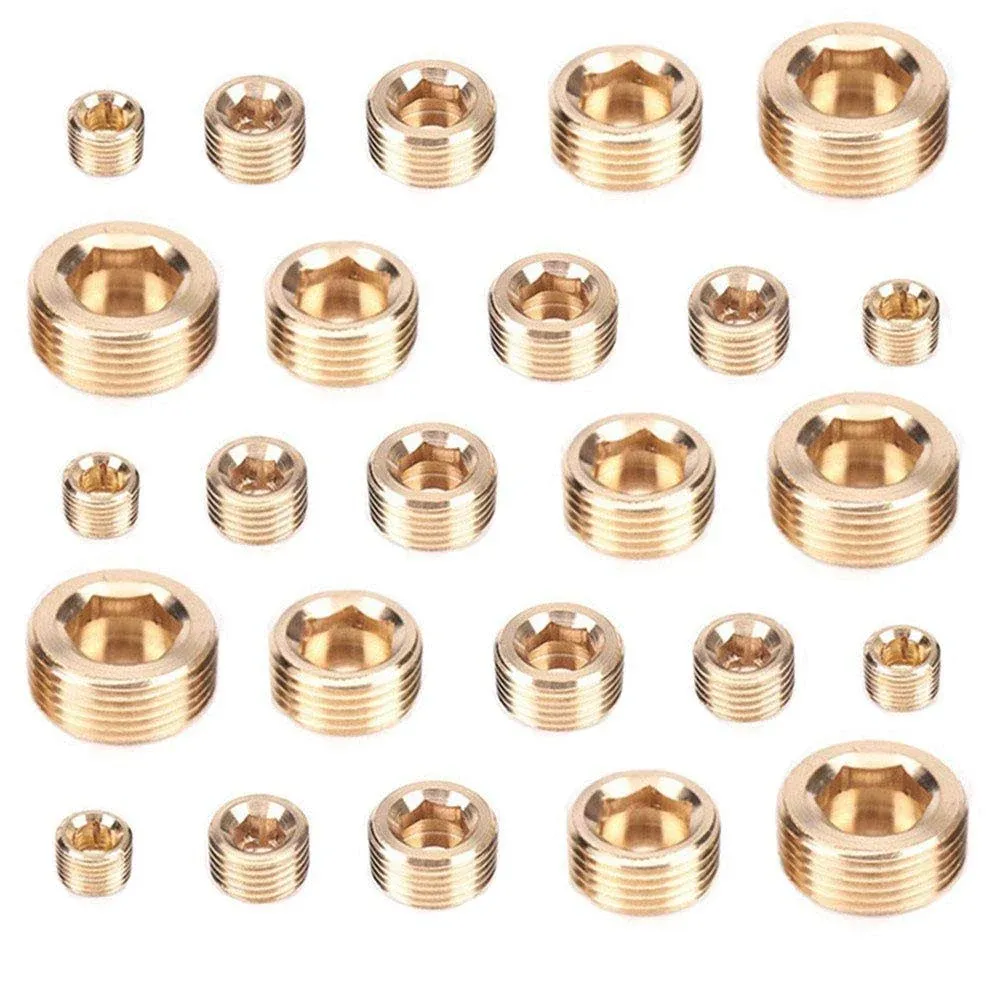 25 Pcs Brass Pipe Fitting, Hex Counter Sunk Plug, 1/8&#034; 1/4&#034; 3/8&#034; 1/2&#034; 3/4&#034; NPT B