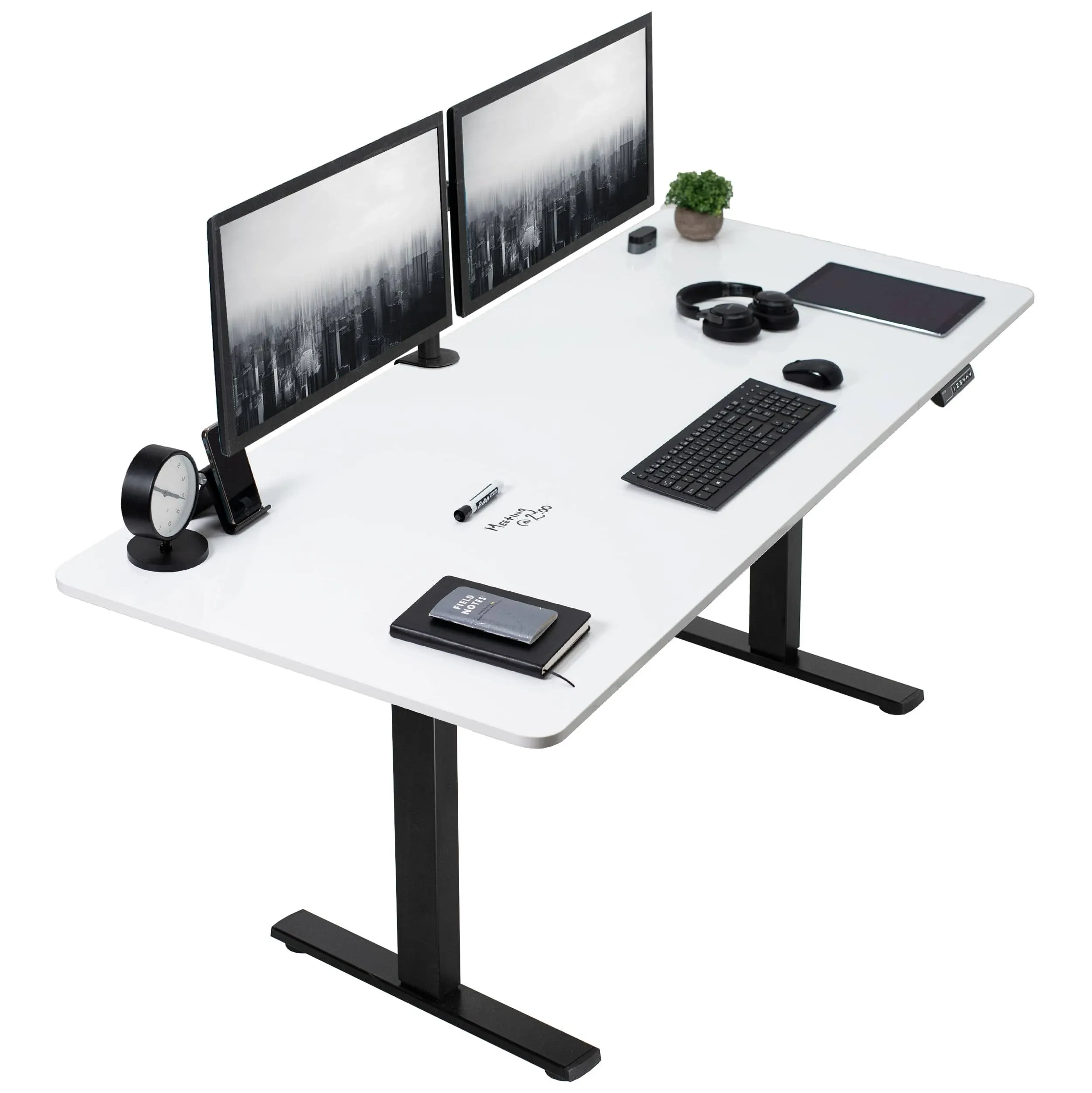 Vivo Electric 71 x 30 Stand Up Desk, White Dry Erase Table Top, Black Frame