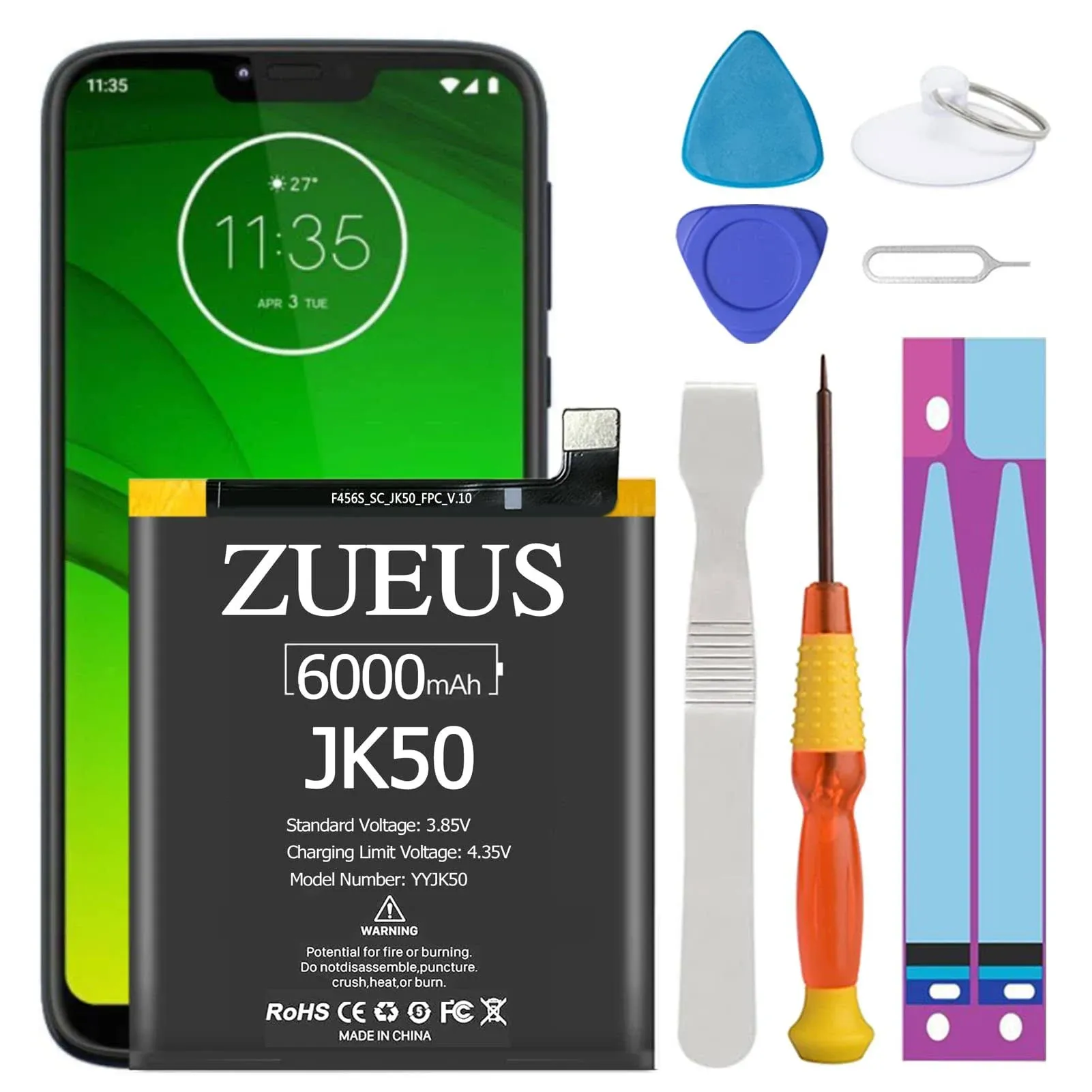 Moto G7 Power Battery Upgraded ZUEUS 6000mAh Li-Polymer Battery Replacement for Motorola Moto G7 Power Supply XT1955 JK50 Moto one Power Supply XT1942 with Screwdriver Tool Kit