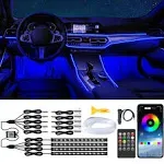 Interior Car Lights with Wireless APP & Remote Control, 9 in 1 RGB Car Ambient Lighting Kit with 4 Under Dash Lights & 5 Fiber Optic LED Strips, Sync to Music Inside Car Lighting Accessories