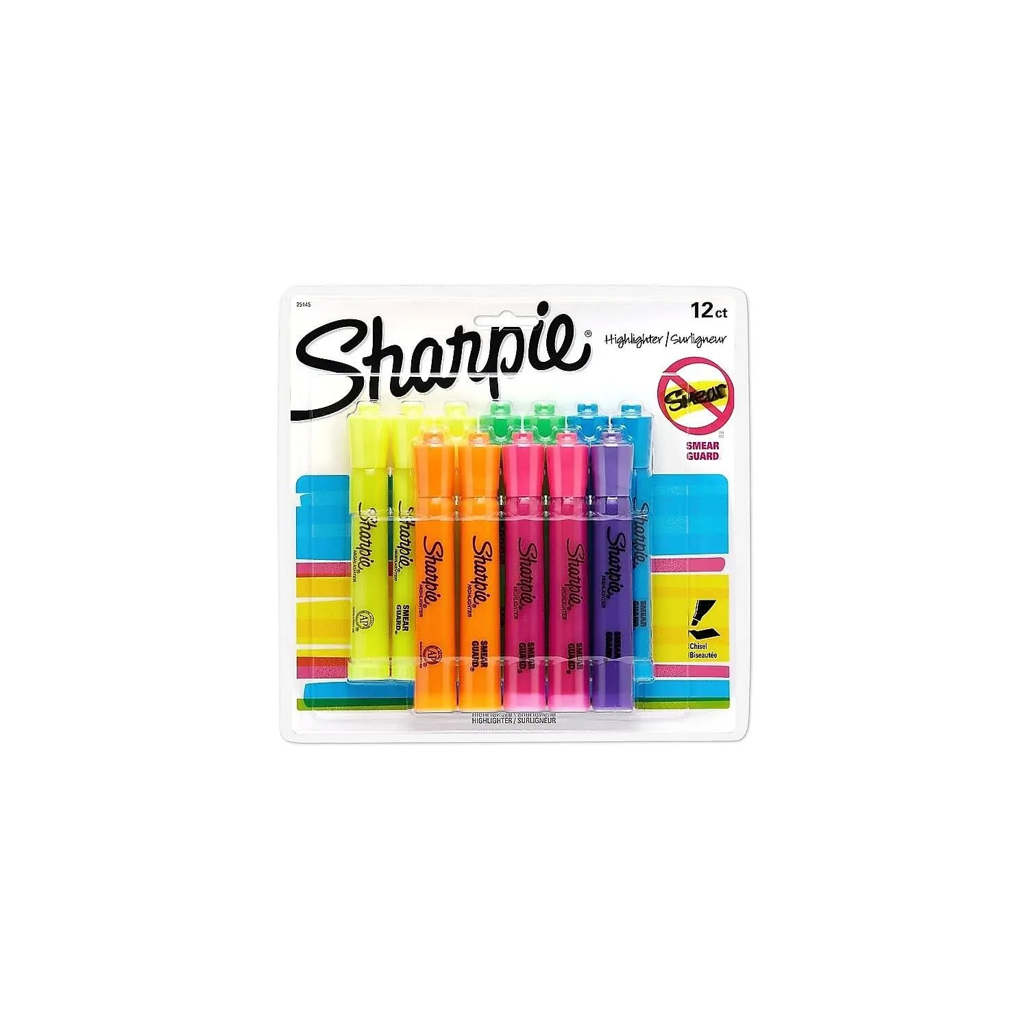 Sharpie Tank Style Highlighters, Assorted Ink Colors, Chisel Tip, 12/Pack