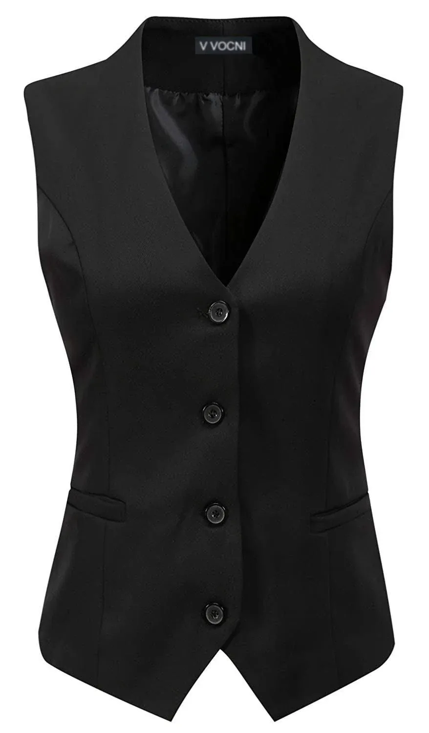 VOCNI Women's Fully Lined 4 Button V-Neck Economy Dressy Suit Vest Waistcoat ...