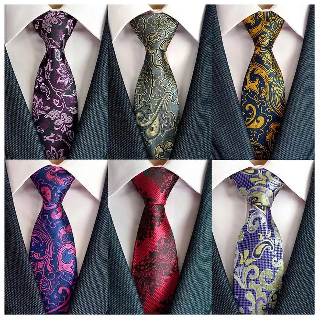 Adulove Men's Necktie Classic Silk Tie Woven Jacquard Ties 6 Pcs