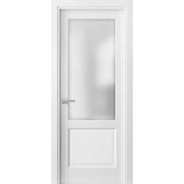 SARTODOORS Pantry Kitchen Lite Door 32 x 80 with Hardware | Lucia 22 Matte White with Frosted Opaque Glass | Single Panel Frame Trims | Bathroom Bedroom Sturdy Doors