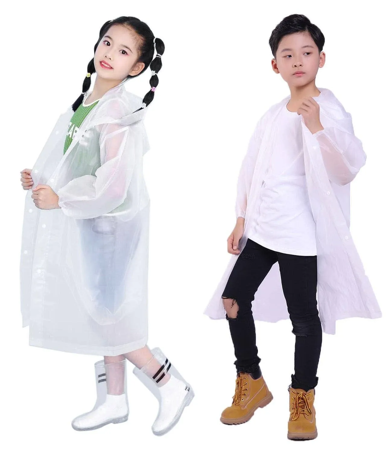 2 Pack Rain Ponchos for Kids, Reusable Raincoats with Hood for Kids Waterproof Rain Jacket for Boys and Girls