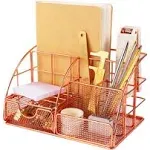 Zodaca Rose Gold Desk Organizer with Drawer Pen Holder Metal Mesh Office ...