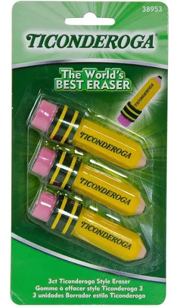 Ticonderoga Pencil Shaped Erasers 3 Pack