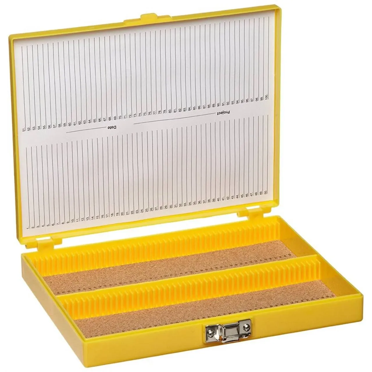 Heathrow Scientific HS15994D Premium Microscope Slide Box, 100-Place, Cork, ABS, Yellow