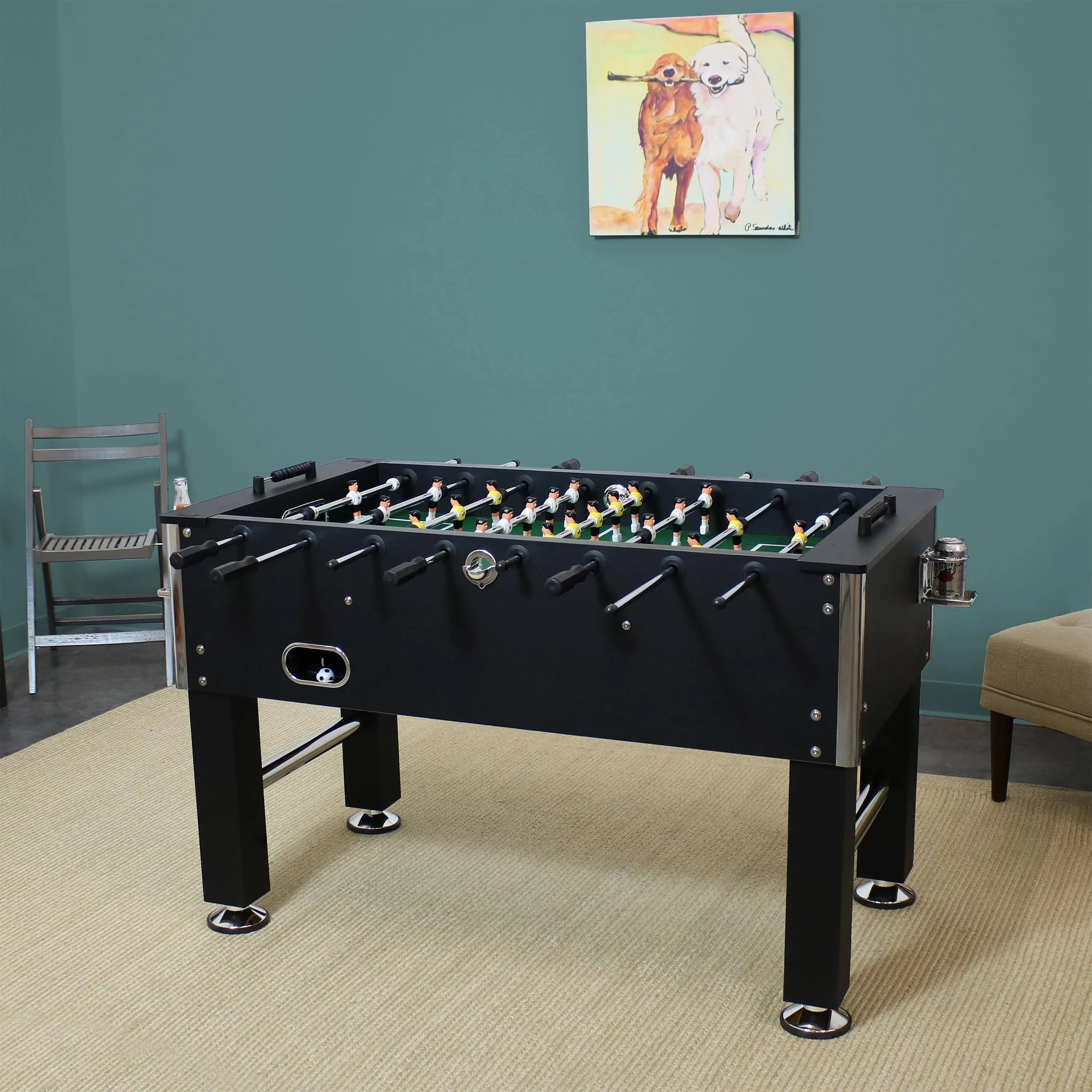 Sunnydaze 55-Inch Foosball Table - Chrome Plated Steel Rods - 2 Durable Drink Holders - 4 Sturdy Leg Levelers