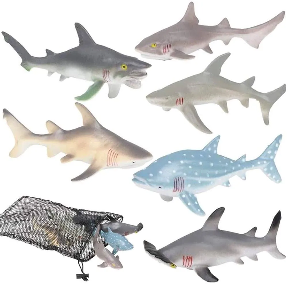 ArtCreativity Shark Figures in Mesh Bag - Pack of 6 Sea Creature Figurines in ...