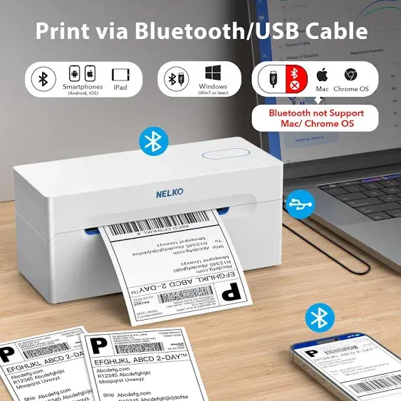 Nelko Bluetooth Thermal Shipping Label Printer, Wireless 4x6 Shipping Label Printer for Shipping Packages, Support Android, iPhone and Windows, Widely Used for Amazon, Ebay, Shopify (White)