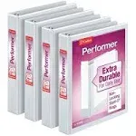 Cardinal Performer 3-Ring Binders, 1", Non-Locking Slant-D Rings, 240-Sheet Capacity, ClearVue Presentation, Non-Stick, PVC-Free, White, 4-Pack (27200)