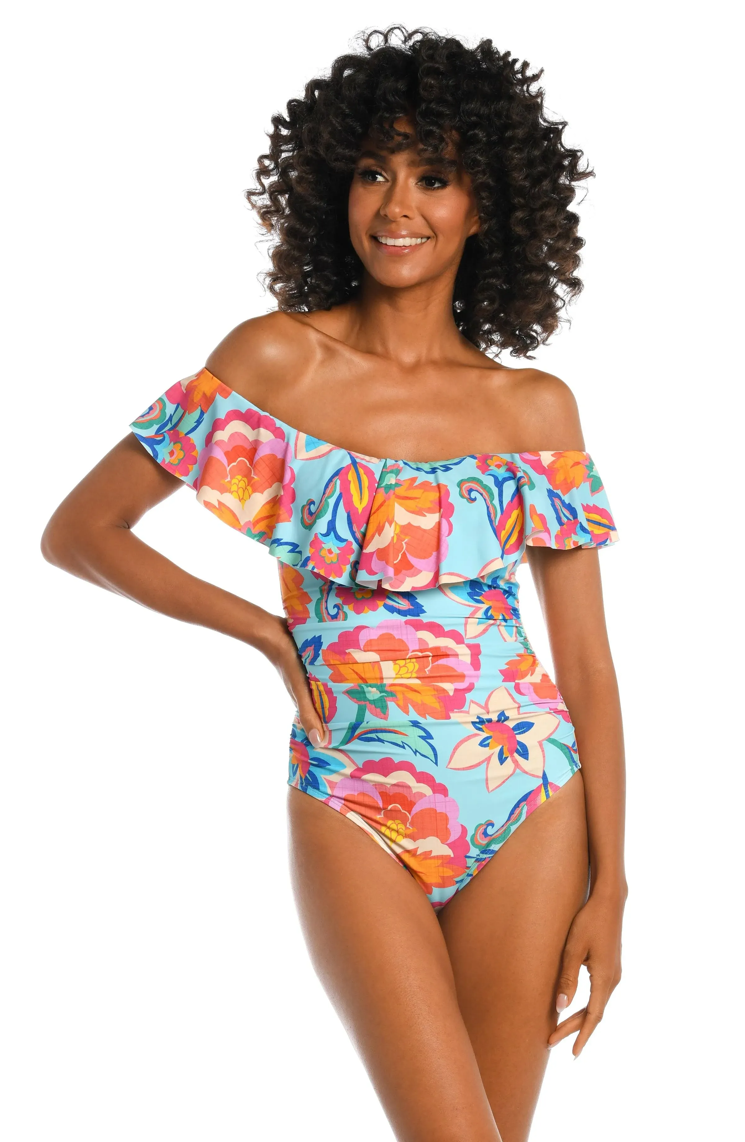 La Blanca Breezy Off The Shoulder One-Piece Swimsuit in Multi