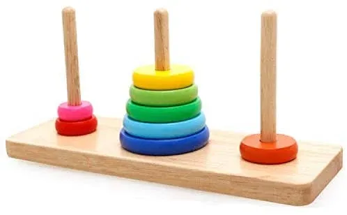 Wooden Tower of Hanoi Intellectual Toy Brain Teaser 8 Rings Hanoi Tower