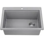 Kraus KGTW12-28MGR Bellucci 28 inch Granite Composite Workstation Drop-In Top Mount Single Bowl Kitchen Sink with Accessories, Metallic Grey