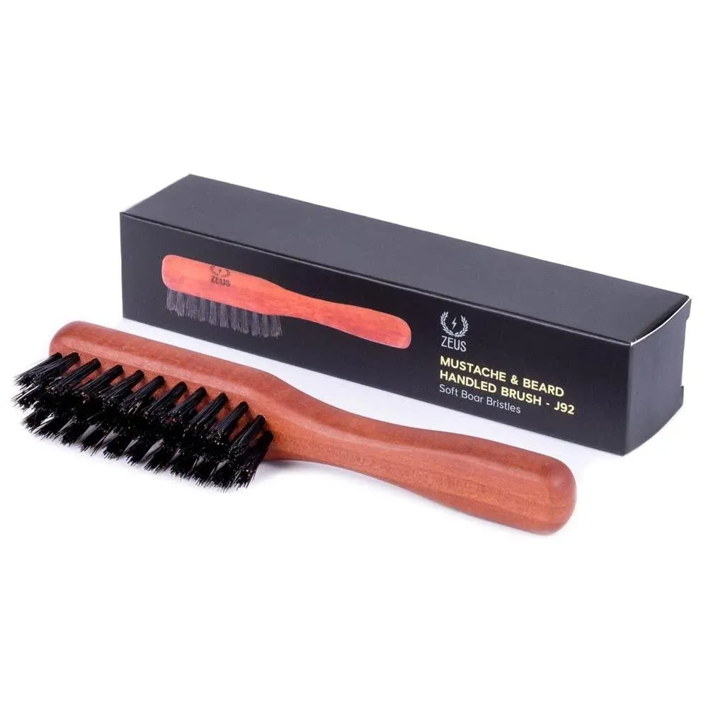 ZEUS Boar Bristle Beard & Mustache Handled Brush for Men, Soft Bristles, Travel Beard Care Brush with Handle (Made in Germany) J92