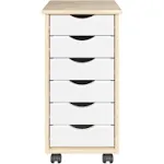 Adeptus Solid Wood 6 Drawer Narrow Roll Cart Natural & White