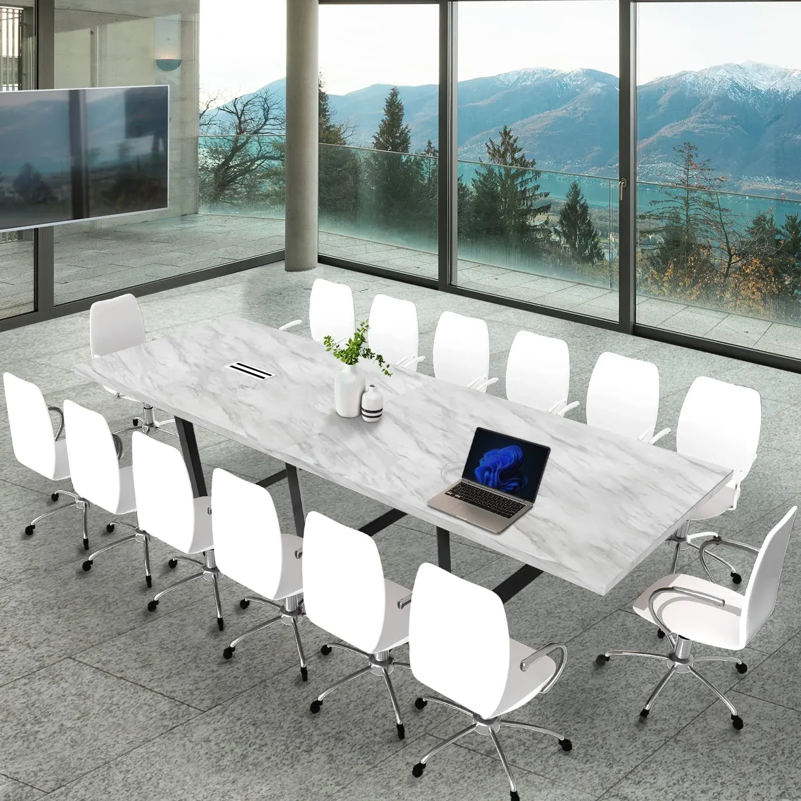 ahliss Sturdy Conference Table with Cable Management Grommets Modern Rectangle ...