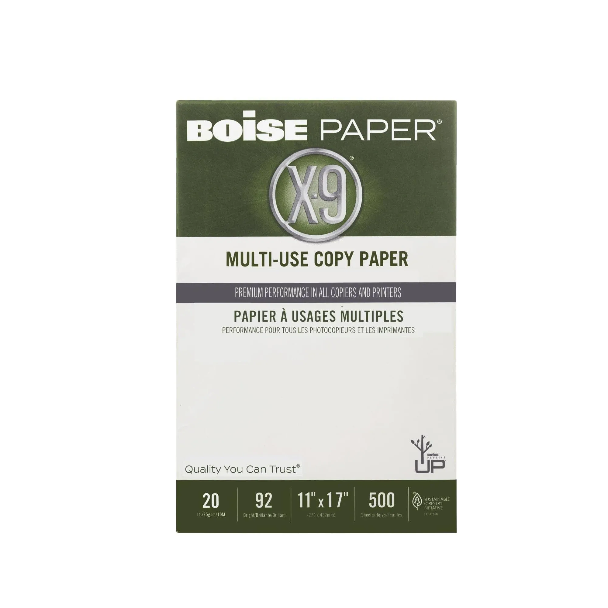 Boise X-9 Multi-Use Copy Paper 92 Bright 20lb 11 x 17 White 2500 Sheets/Carton