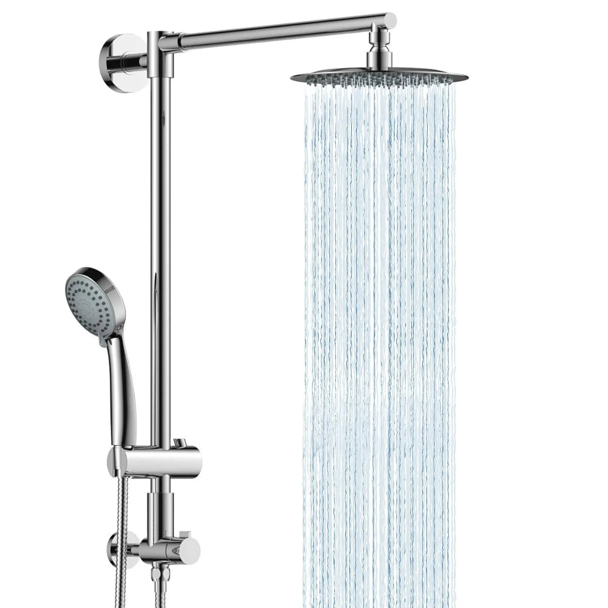 Fennocasa Polaris 1 Rain Shower System, includes 8” Rainfall Shower Head with High Pressure Handheld Combo, 3-Setting Handheld Spray, Height Adjustable Spray Holder, 60” Hose (Chrome)