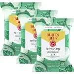 Burt's Bees Cucumber & Mint Face Wipes, for All Skin Types, Refreshing Makeup Remover & Facial Cleansing Towelettes, 30 Ct. (3-Pack)