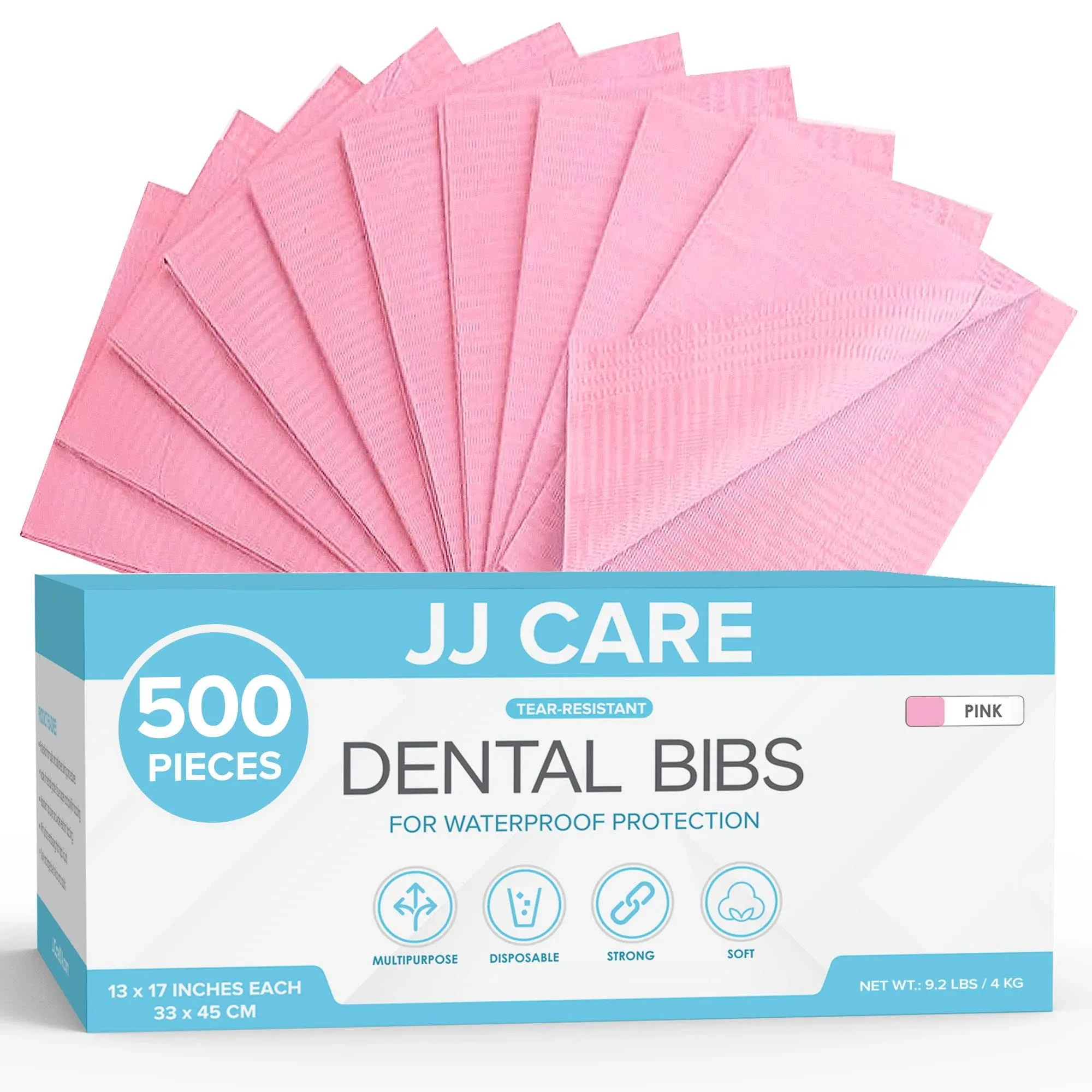 JJ Care Dental Bibs [Pack of 500] - 13" x 18" Pink Dental Bibs, 3 Ply Waterproof ...