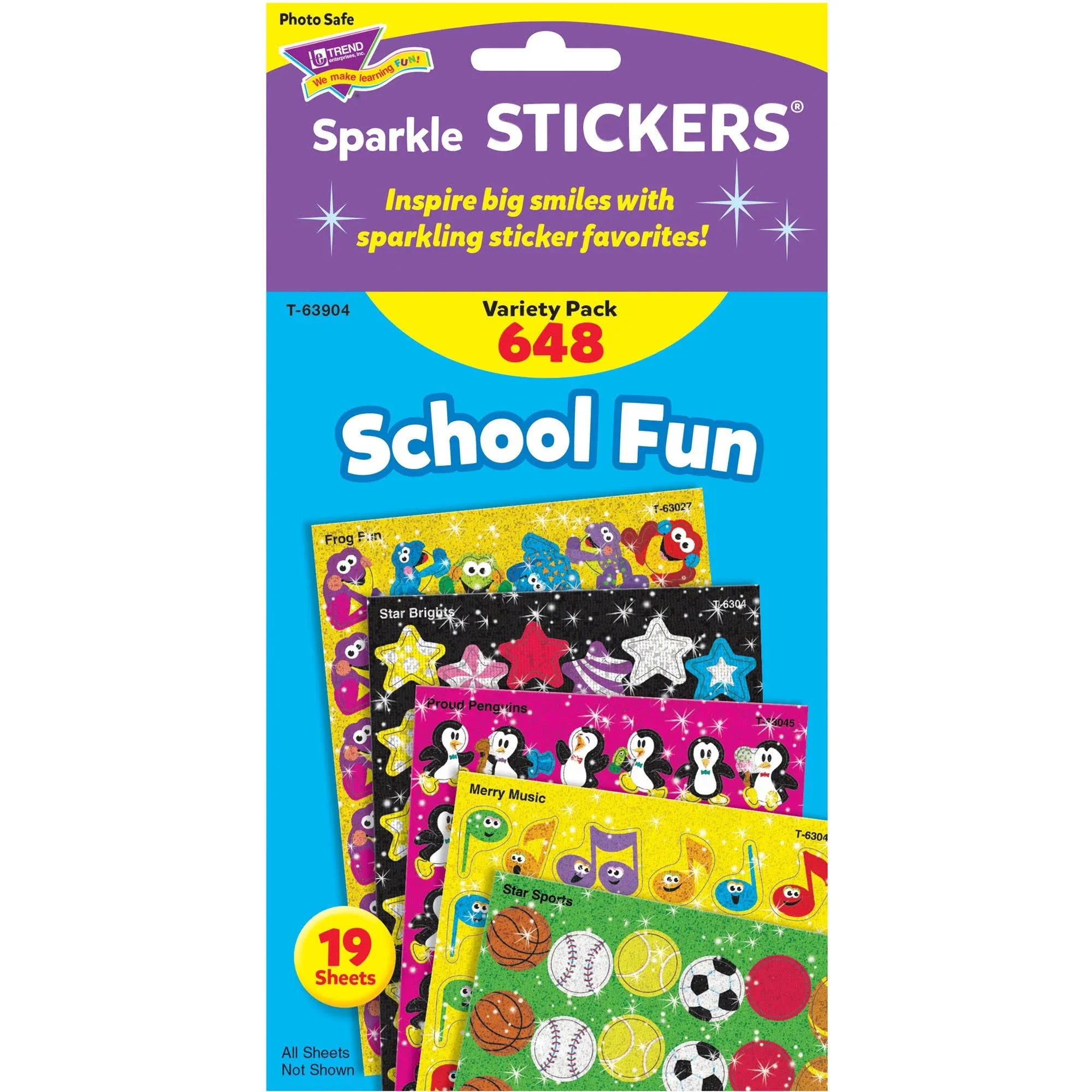 Trend Enterprises - T63904 Sparkle Stickers School Fun Themed Jumbo Pack - 1 1/4 in - Pack of 648