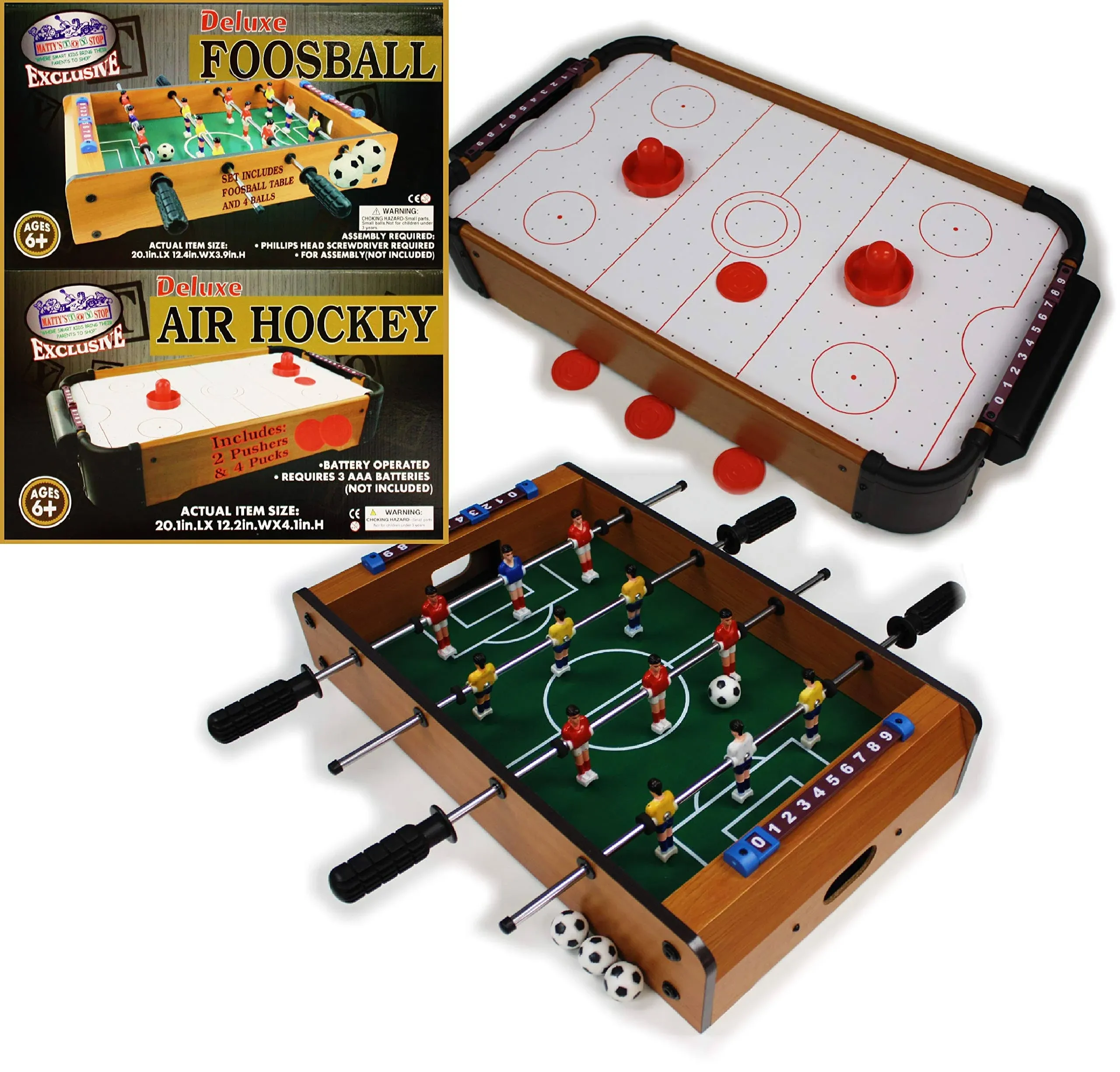 Matty's Toy Stop Deluxe 20" Wooden Table Top Air Hockey (Extra Pucks) & Foosball (Soccer) (Extra Balls) Games Gift Set Bundle - 2 Pack