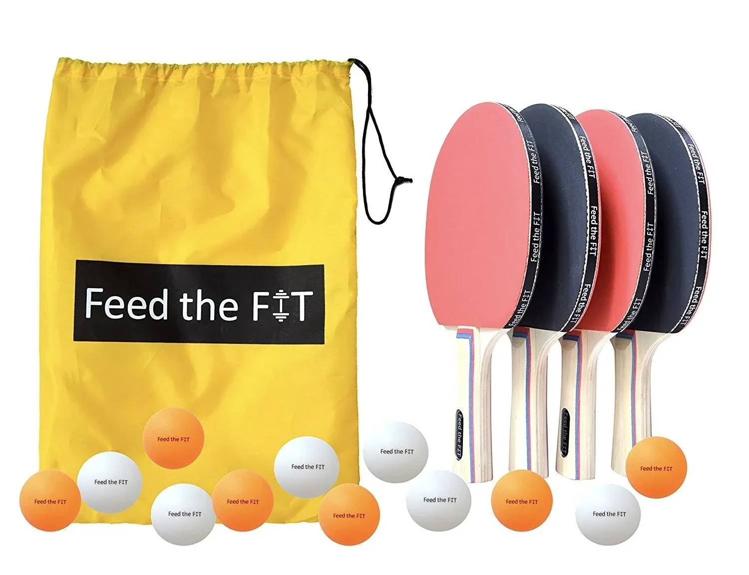 Ping Pong Paddle Set - Professional 4-Player Table Tennis Racket Bundle with ...