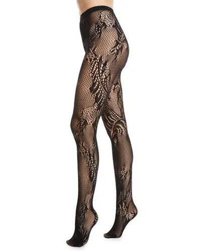 Signature Sheer Feather Lace Net Tights In Black