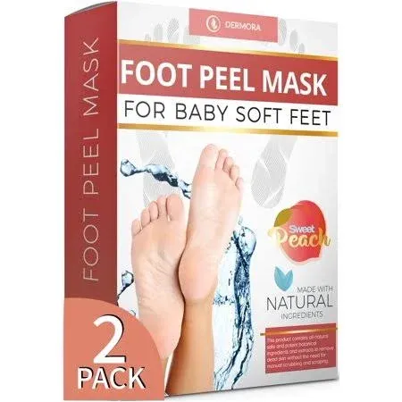 DERMORA Foot Peel Mask - 2 Pack of Regular Size Skin Exfoliating Foot Masks for Dry, Cracked Feet, Callus, Dead Skin Remover - Feet Peeling Mask for baby soft feet, Tea Tree Scent